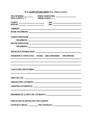 Client Intake Sheet