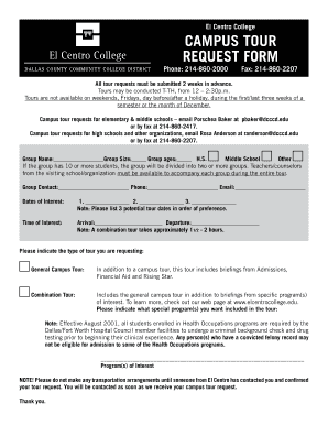 El Centro College Campus Tour Request Form
