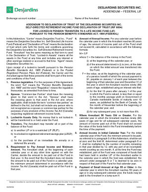 Addendum to Declaration of Trust for Self-Directed Life Income Fund