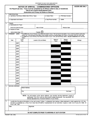 Notice of Arrival for Commissioned Officers