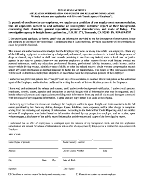 Application Authorization and Consent for Release of Information