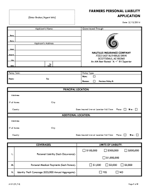 Farmers Personal Liability Application