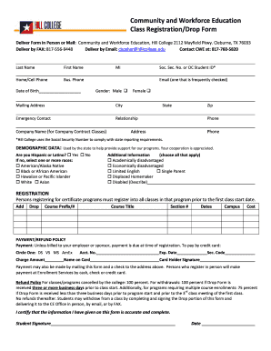 Hill College Class Registration/Drop Form