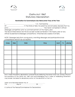 Oaths Act 1867 Statutory Declaration - Equestrian QLD