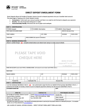 Girl Guides of Canada Direct Deposit Enrollment Form