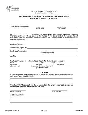 Washoe County Harassment Policy Acknowledgment