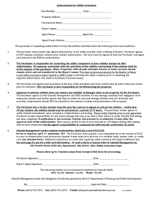 Utility Activation Authorization Form