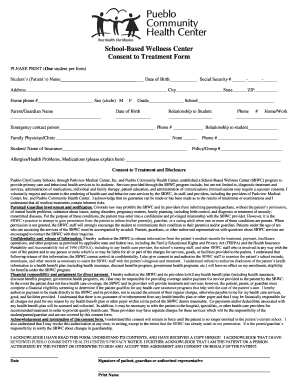 School-Based Wellness Center Consent to Treatment Form