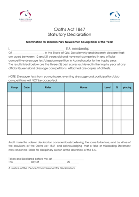 Statutory declaration form qld printable - Nomination for Diarmin Park Newcomer Young Rider of the Year