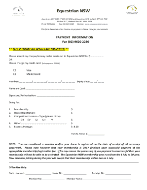 Equestrian NSW Membership Payment Form
