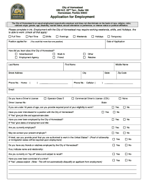 City of Homestead Application for Employment