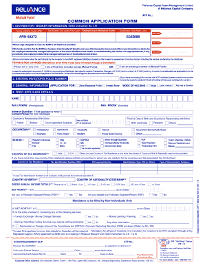 Reliance Mutual Fund Common Application Form