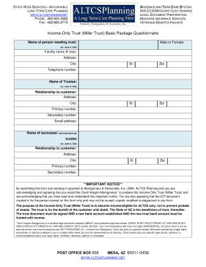 Arizona Income-Only Trust (Miller Trust) Form