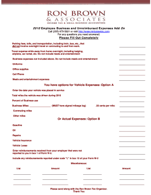 2010 Employee Business Expenses Form