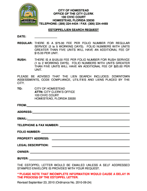 Estoppel/Lien Search Request
