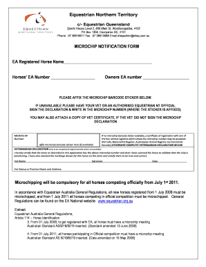 Equestrian Australia Microchip Notification Form