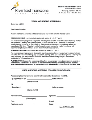 Vision and Hearing Screening Consent Form
