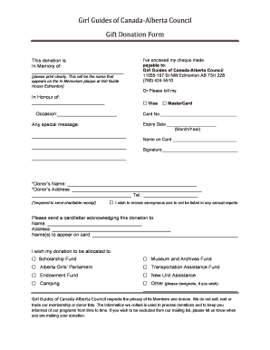 Girl Guides of Canada-Alberta Council Donation Form