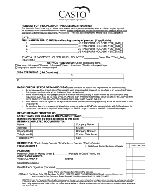 Visa and Passport Processing Request Form