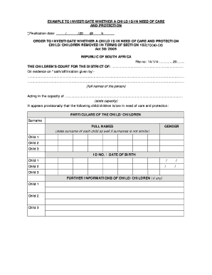 Order to Investigate Child in Need of Care and Protection