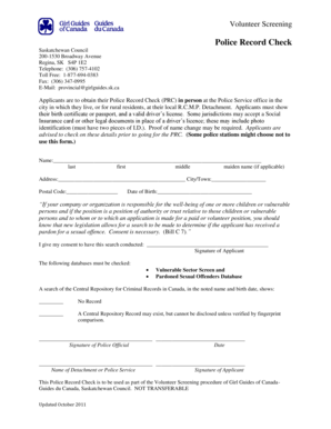 Volunteer Police Record Check Form