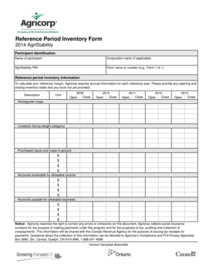 2014 AgriStability Reference Period Inventory Form