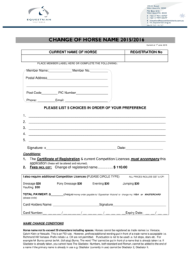 Horse Name Change Application