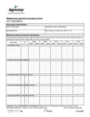 2013 AgriStability Reference Period Inventory Form