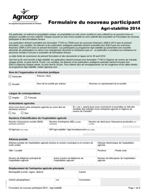 Formulaire du nouveau participant 2014 – Agri-stabilité