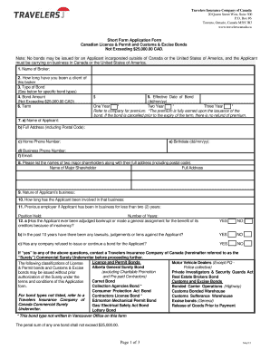 Canadian Licence and Permit Bond Application