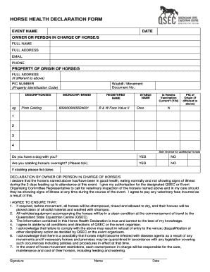 Horse Health Declaration Form