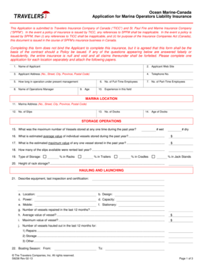 Marina Operators Liability Insurance Application