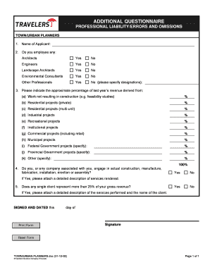 Professional Liability Application for Town/Urban Planners