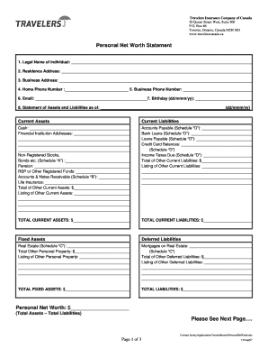 Personal Net Worth Statement