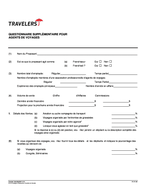 QUESTIONNAIRE SUPPLÉMENTAIRE POUR AGENTS DE VOYAGES