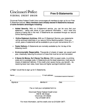Cincinnati Police Federal Credit Union E-Statement Signup Form