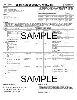 Certificate of Liability Insurance