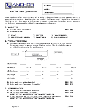 FirstClass Presort Questionnaire