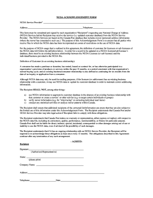 NCOA Acknowledgement Form