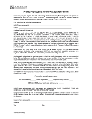 Phone Processing Acknowledgement Form