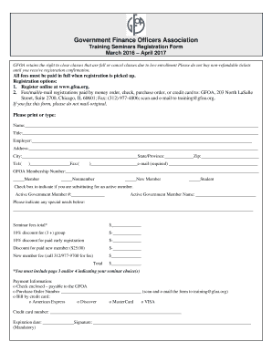 GFOA Training Seminars Registration Form