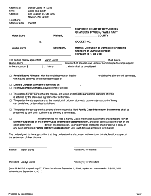 New Jersey Standard of Living Declaration