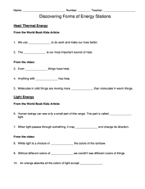Discovering Forms of Energy Worksheet