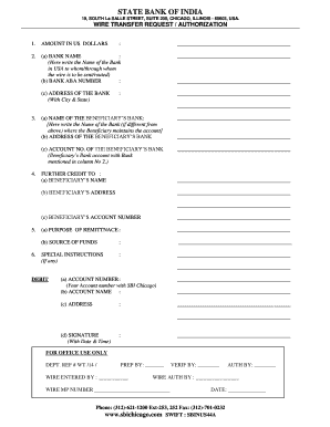 State Bank of India Wire Transfer Request Authorization