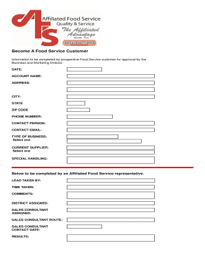 Food Service Customer Application Form