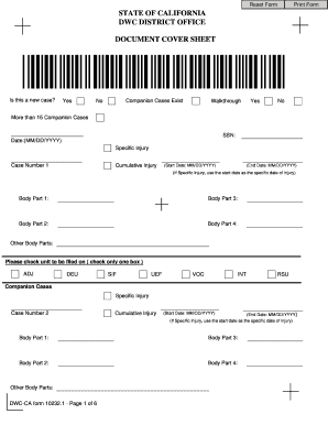California Workers' Compensation Document Cover Sheet