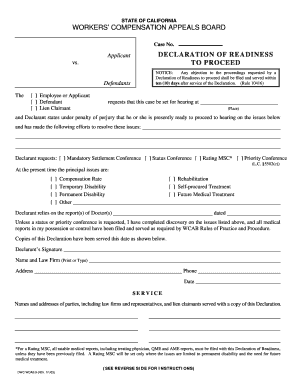California Workers' Compensation Declaration of Readiness