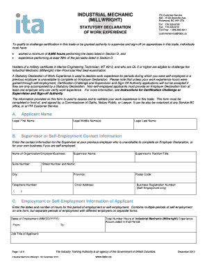 Industrial Mechanic Millwright Statutory Declaration