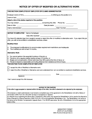 California RU-94 Notice of Offer of Modified or Alternative Work