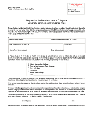 Georgia College Commemorative License Plate Application